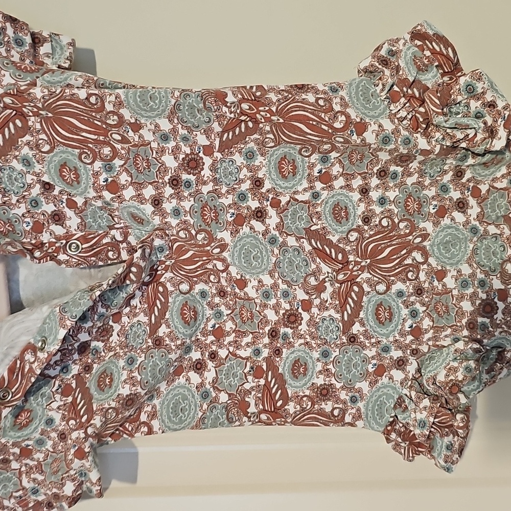 Kate quinn 12-18m ruffle side hips peacock print onesie bamboo * - Picture 4 of 6